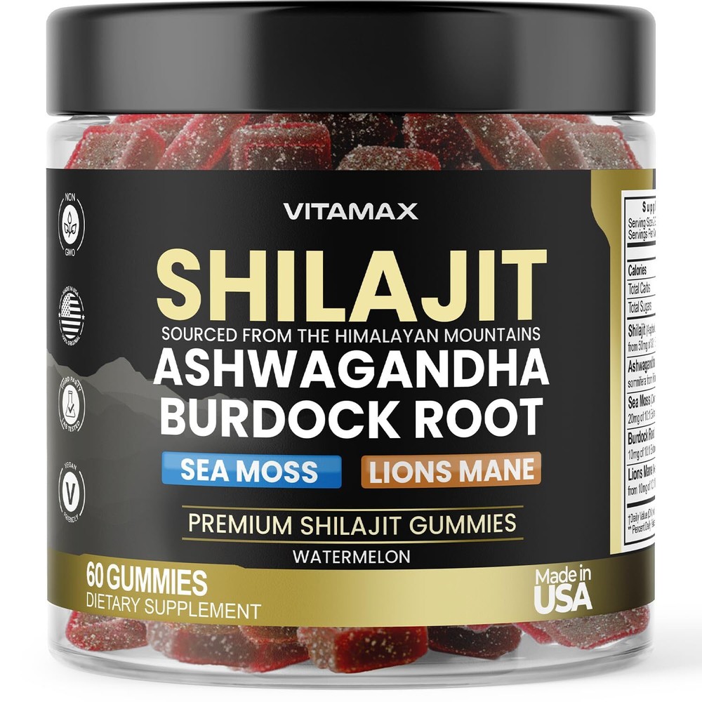 Gomitas Shilajit Orgánicas 1000Mg, Musgo Marino 400Mg, Ashwagandha 1000Mg 105+ Trace M