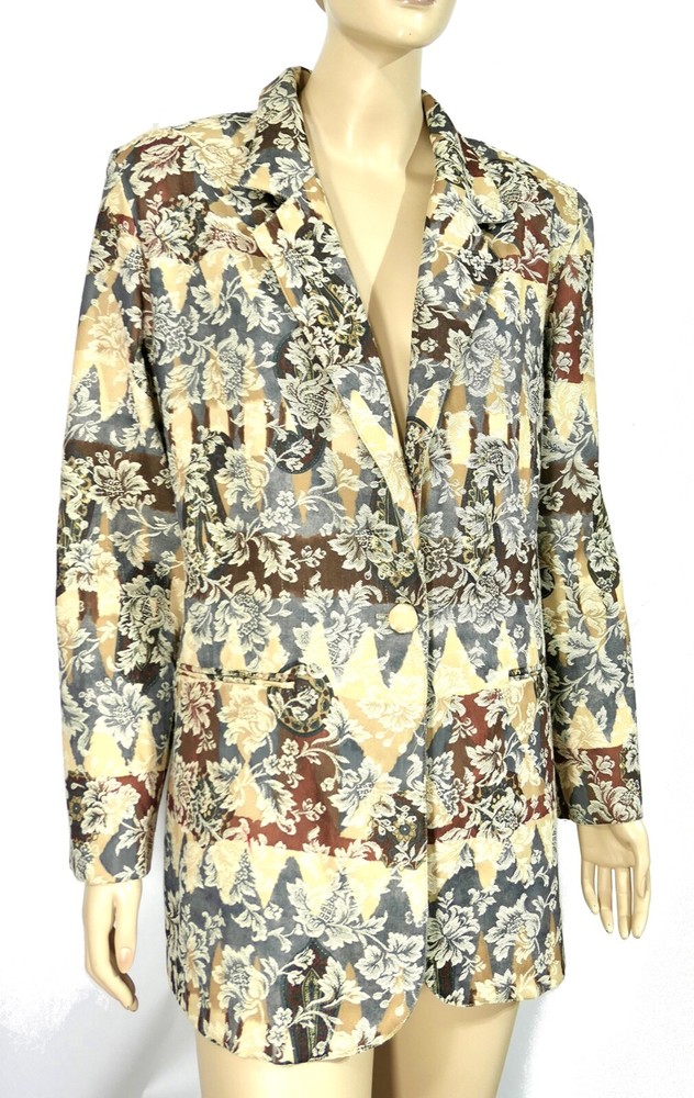 Vintage 80s Oversized Boho Tapestry Blazer Jacket M