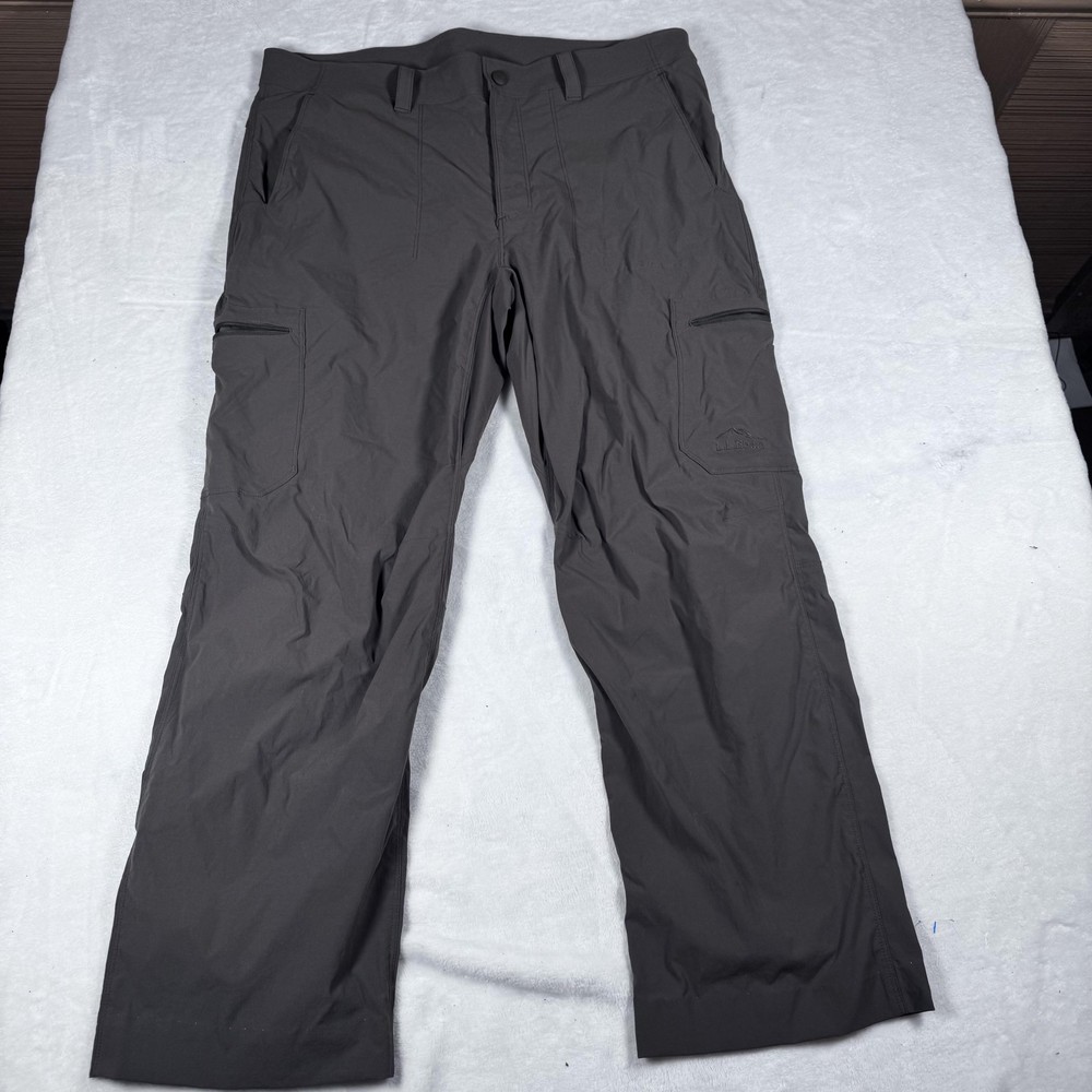L.L.Bean Pants Mens 36x30 Gray Nylon Stretch Hiking Cargo Zip Pockets Outdoor