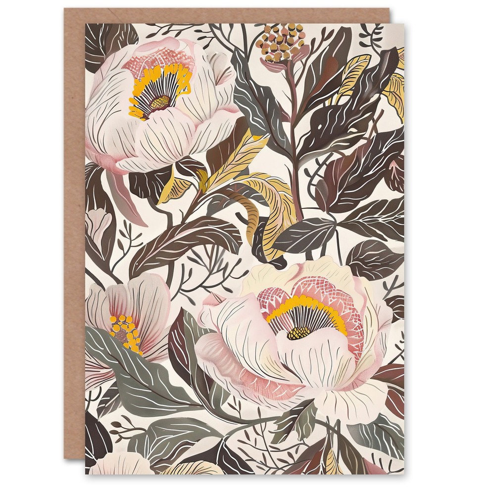 Greeting Card Blooming Pink Peonies Elegant Floral Design Blank Birthday