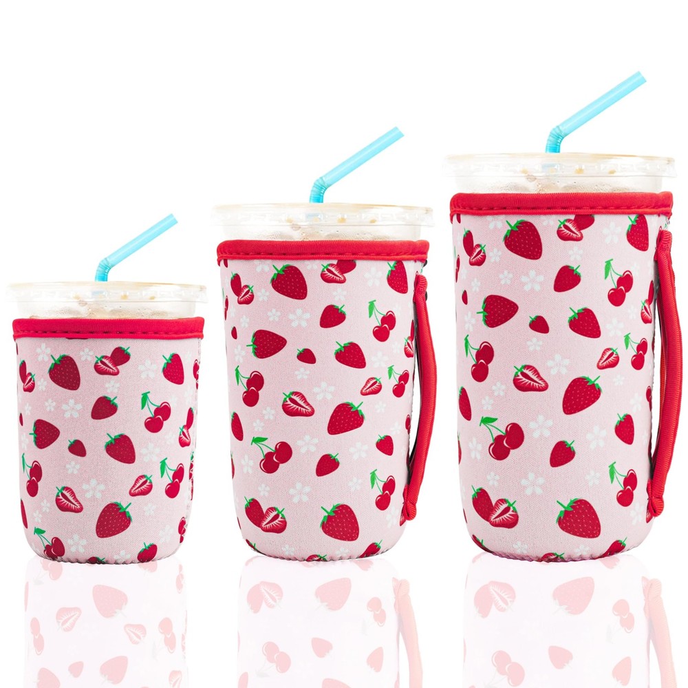 KJQJLY 3 Pack Reusable Iced Coffee Sleeves for 7x5, Strawberry