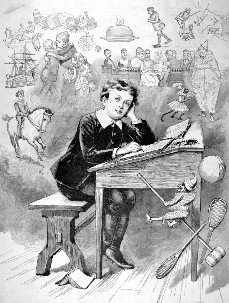 Child doing homework painting Decorative Poster. Home Graphic Art Design. 4135