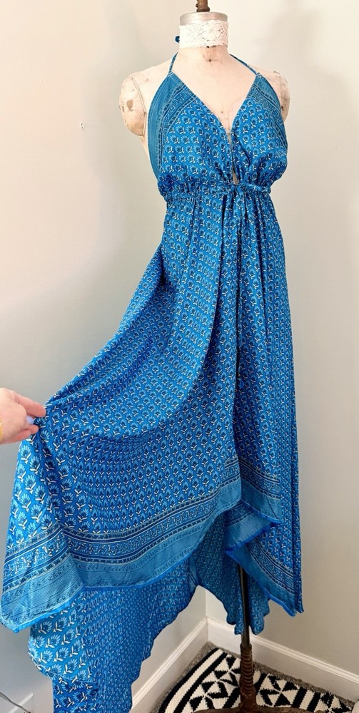 India Boutique Blue Paisley Halter Sun Dress Boho One Size SZ M/L