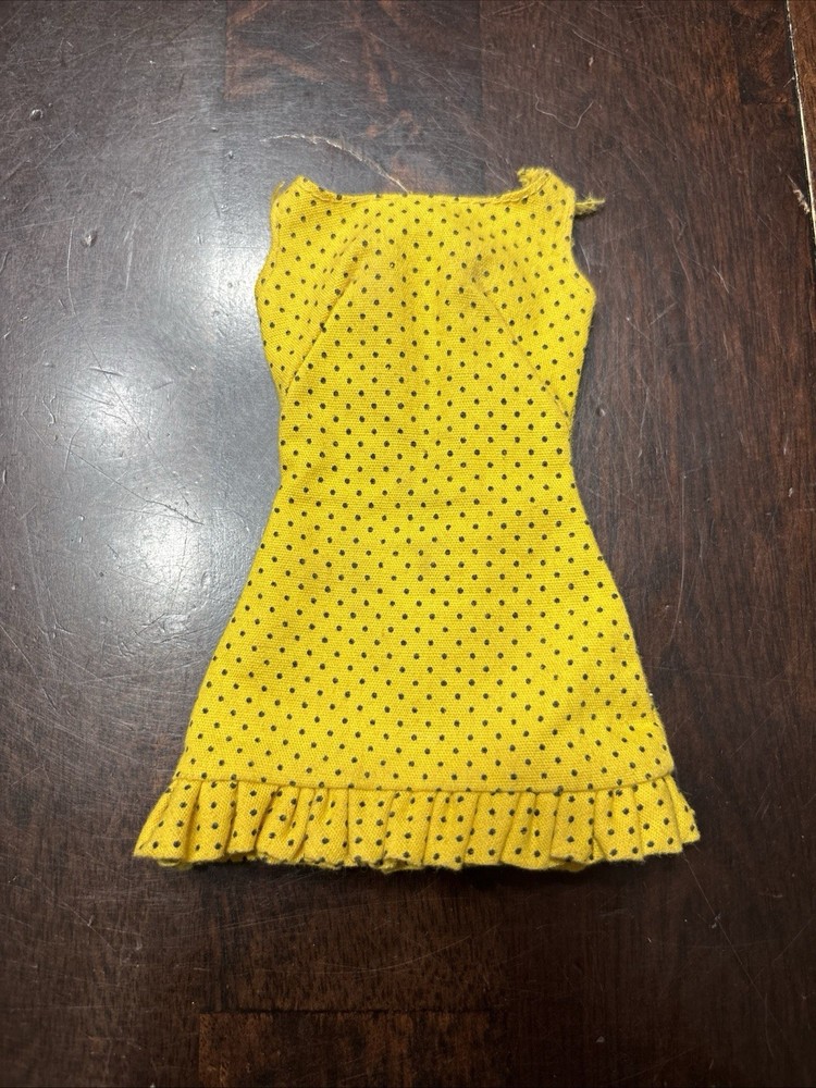 Vintage 1969 Barbie & Stacey Sun Shiner Pak Yellow Dress W/ Black Polka Dots