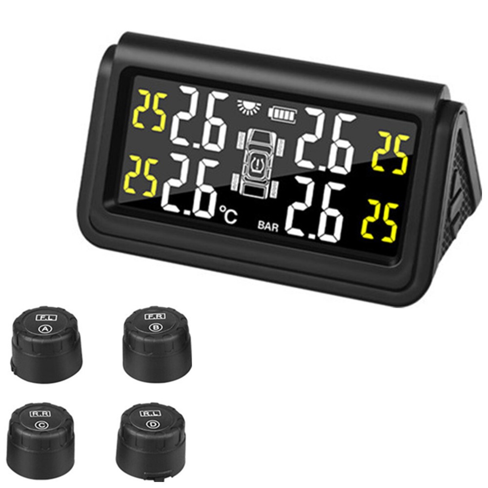 TPMS Solar Wireless Car Tire Pressure Monitoring Sensor Security Alarm System