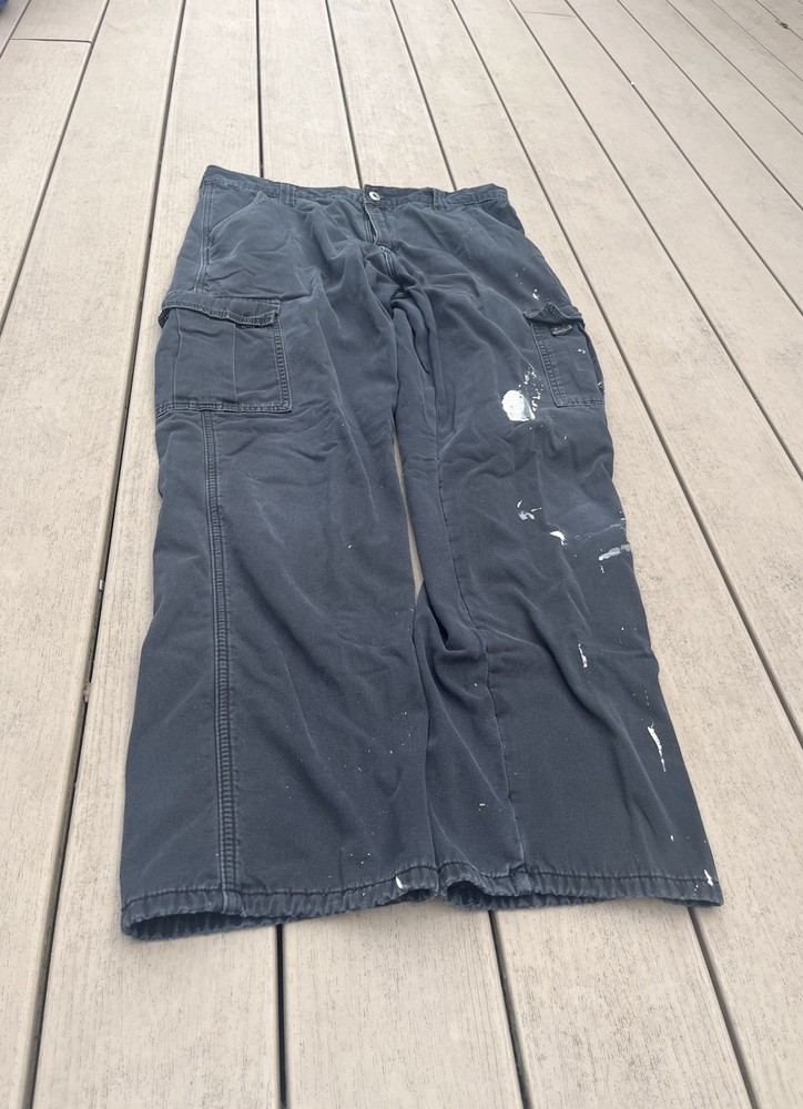 Wrangler Relaxed Fit Fleece Lined Cargo Pants Mens 34x32 Black Workwear Baggy