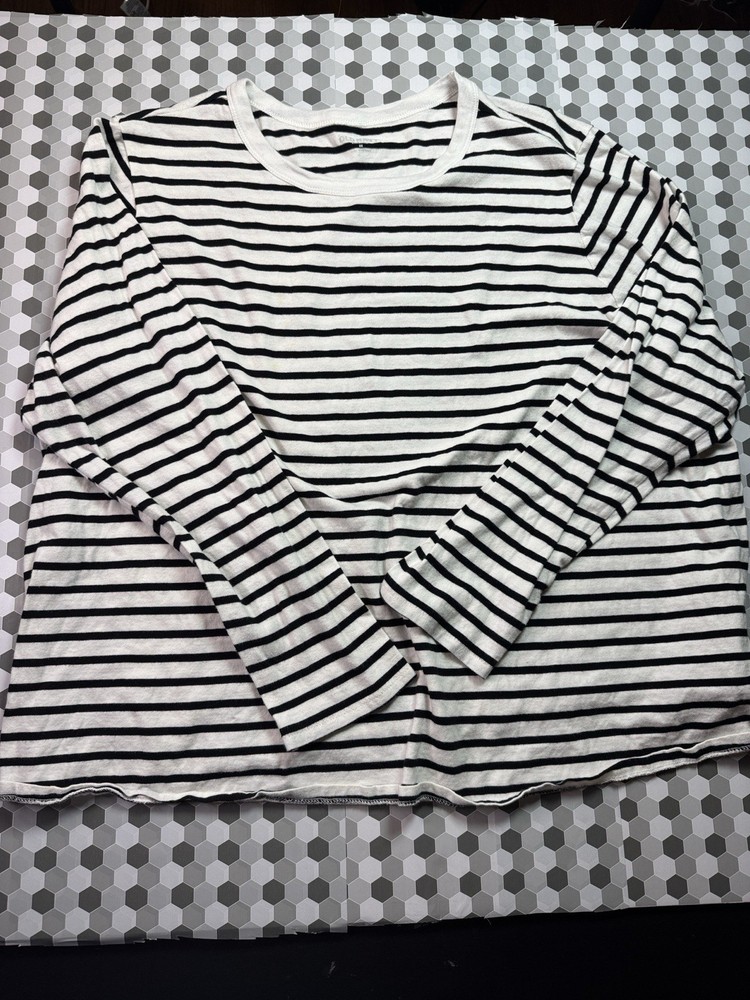 Old Navy White Black Striped Crew Neck Long Sleeve Cotton T-Shirt Women Plus 2X