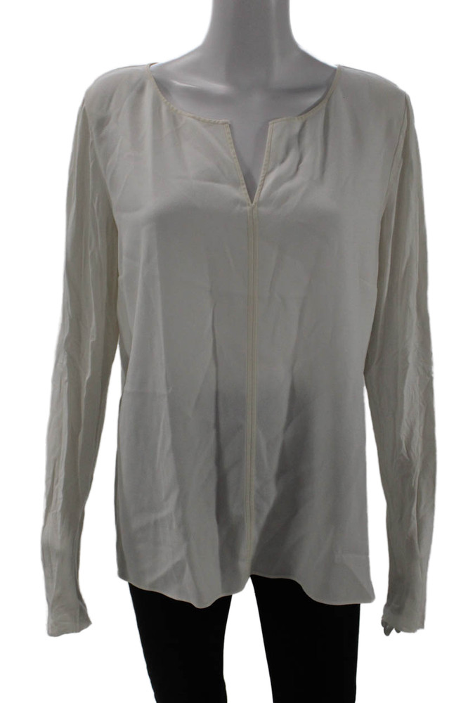 Elie Tahari Women V-Neck Long Sleeve Silk Blend Basic Blouse White Size LFree Shipping in US $100+ Orders | $6.95 Orders Below