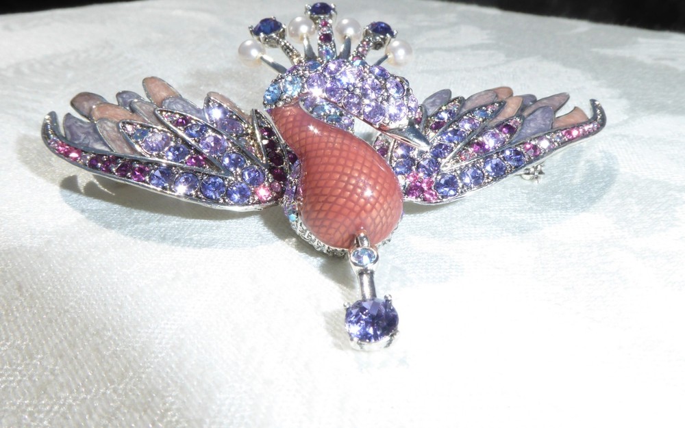 Joan Rivers Limited Firebird Of Paradise Swan Enamel Crystal Brooch Large Mint