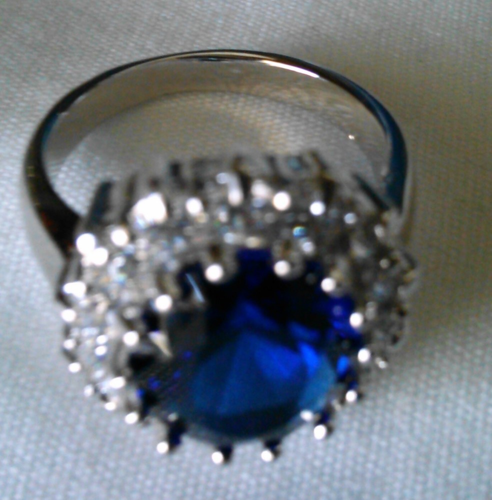 Princess Diana Ring Engagement Sapphire Replica Silver Color Size 8 New