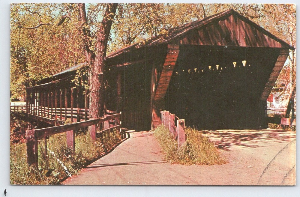 Newton Falls OH Covered Bridge 1831 Mahoning River Hivnor Postcard