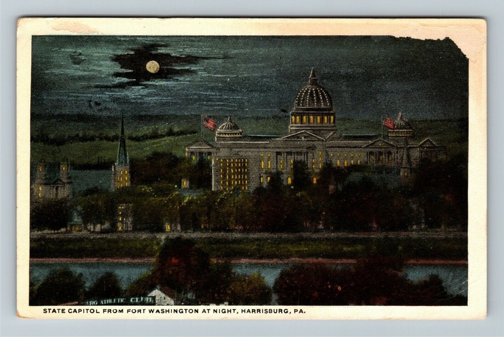 Harrisburg PA-Pennsylvania, State Capitol From Fort Washington Vintage Postcard