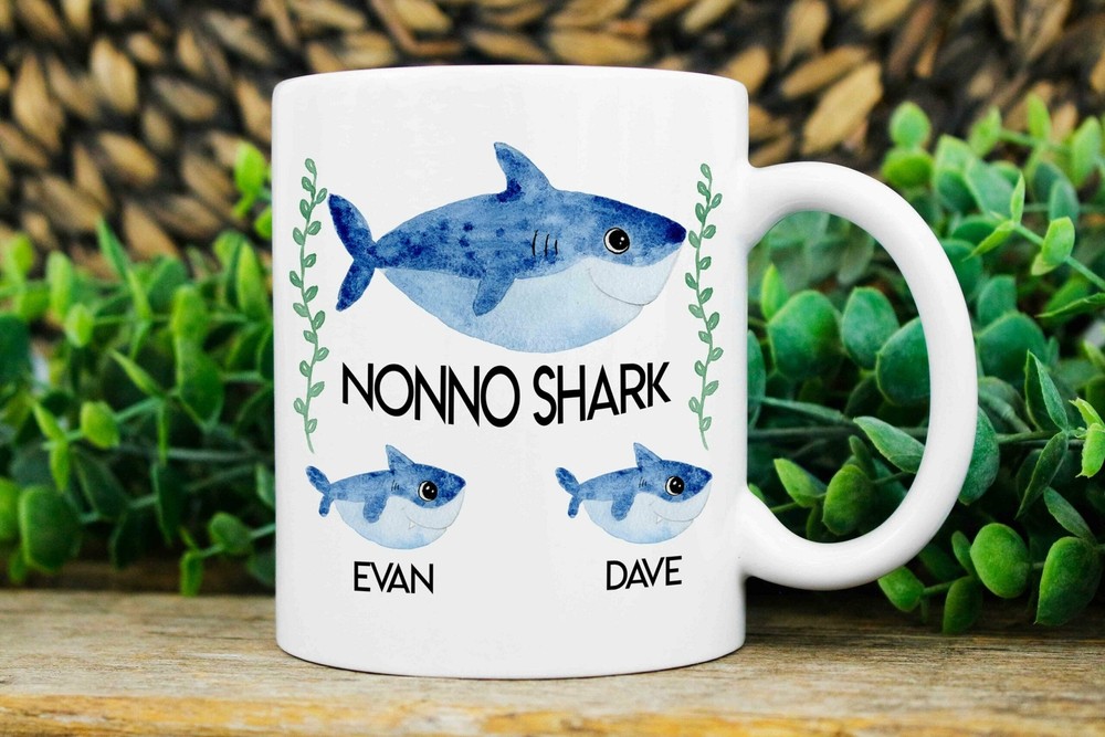 Nonno Gift Nonno Shark Mug Custom Nonno Mugs Mug With Kids Names Nonno Est