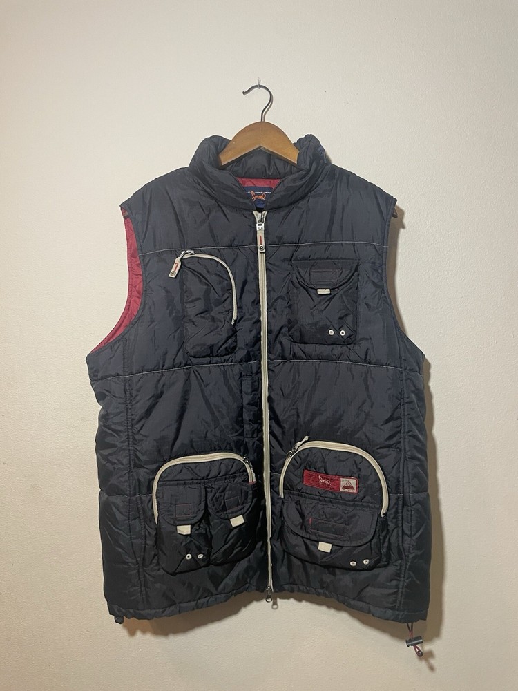 VTG Triple Five Soul Vest Mens L Black Red Tactical Rave Skater Puffer Coat Y2K