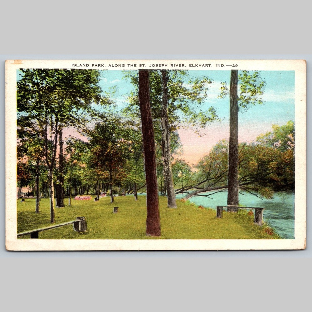 Postcard Island Park St. Joseph River Elkhart Indiana E.C. Kropp