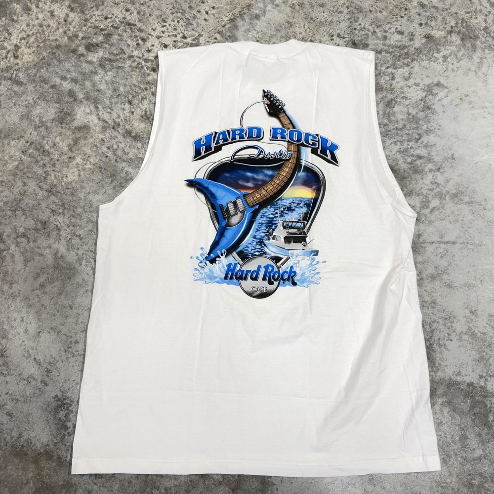Hard Rock Cafe Shirt Mens 2XL White Destin Guitar Graphic Beach Sleeveless Tee