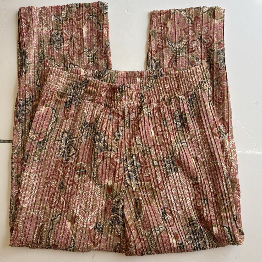 SABRINA LAUREN NEW YORK WOMEN'S PANTS SIZE 1X FLORAL ELASTIC WAISTBAND PLEATED