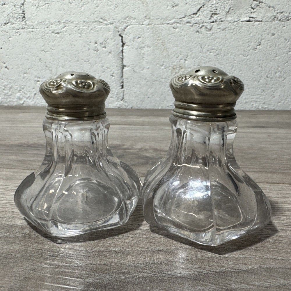 EAPG UNKNOWN SIX SIDED LOBE CRYSTAL GLASS SHAKER’S Silver Lids 1850’s