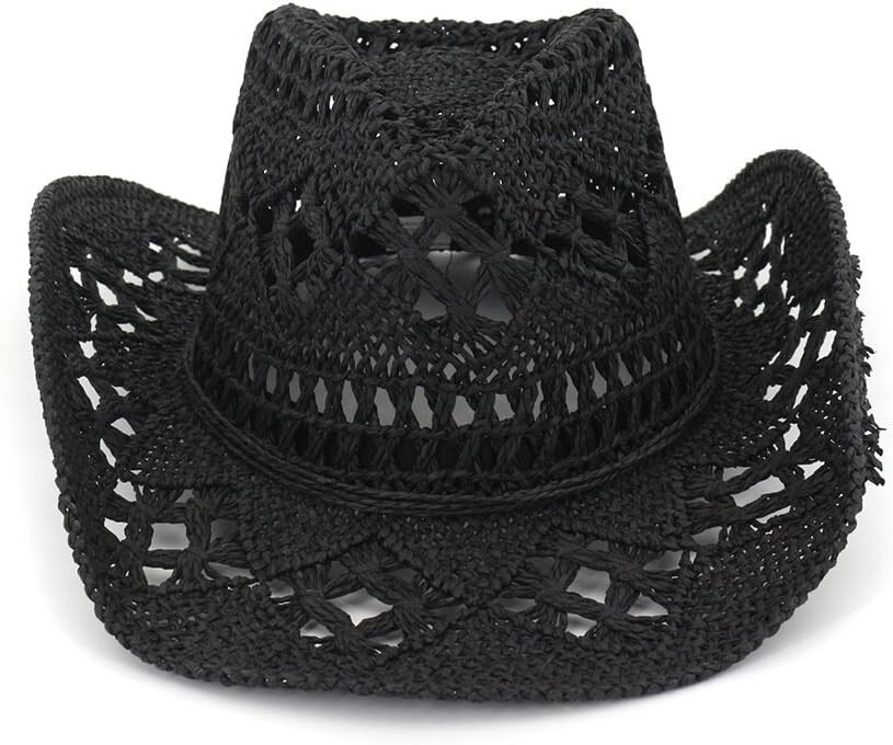 Shapeable Straw Cowboy Hat - One Size, Black, Perfect for Outdoor Adventures