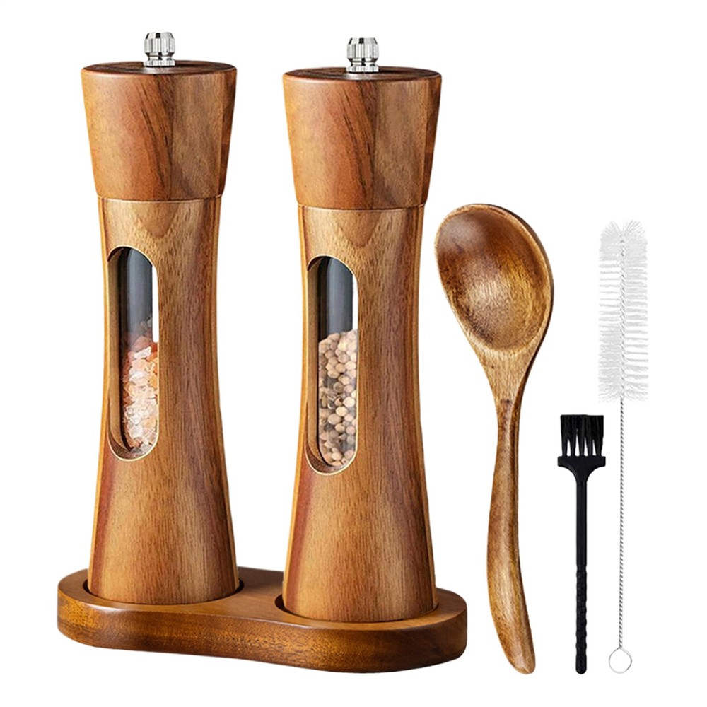 Pepper Grinder Manual Wooden with Ceramic Rotor Spoon Salt and Pepper