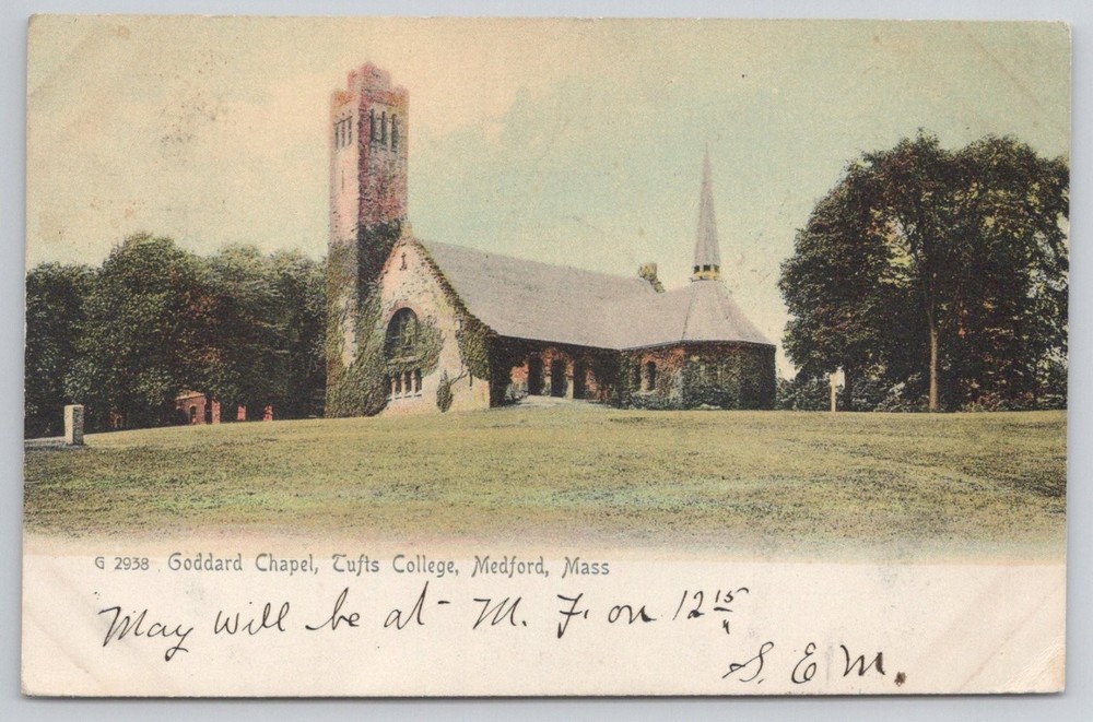1906 Goddard Chapel Tufts College Medford Mass Rotograph Postcard Posted
