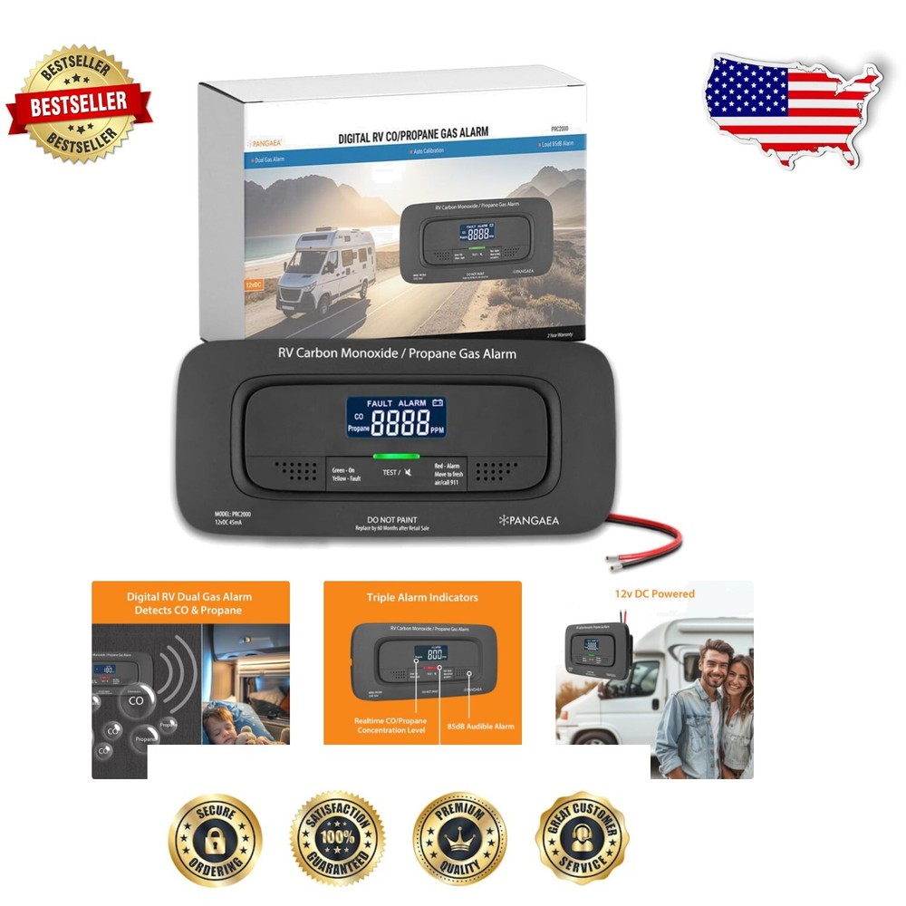 12V RV Dual Gas Detector with LCD Screen Visual Alerts and Loud Alarm