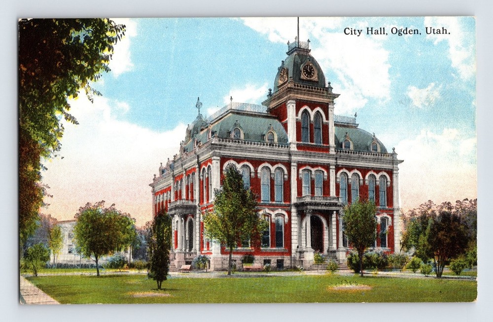 Vintage City Hall Ogden Utah Color Lithograph Postcard Gray News Co.