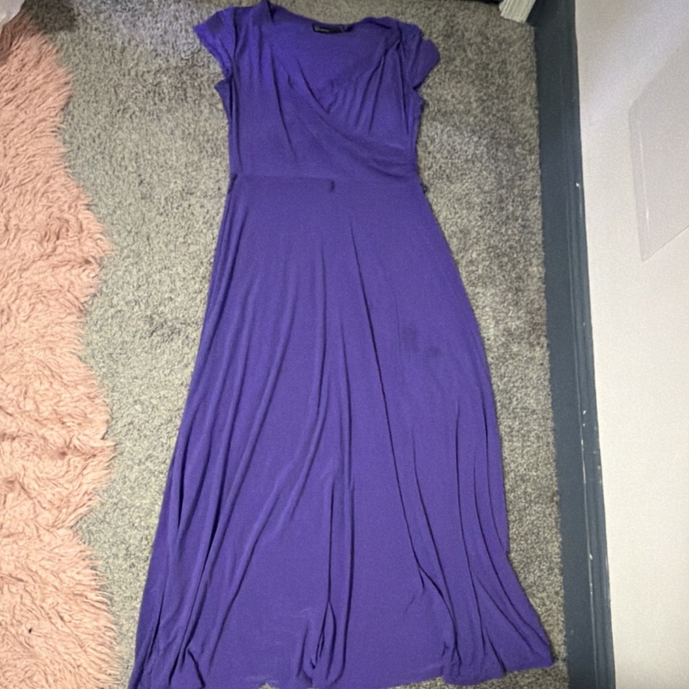 Purple Maxi Dress V-Neck Short Sleeve Long Solid Regular Size Women’s Pullover