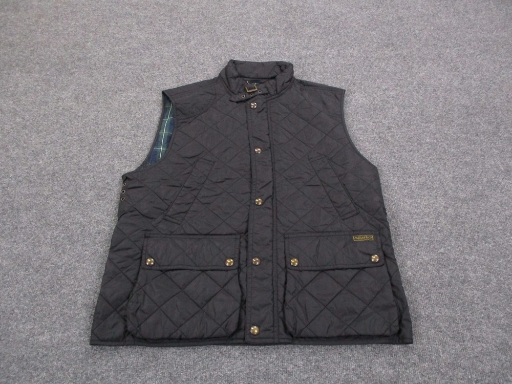 Polo Ralph Lauren Vest Jacket Men L Black Nylon Puffer Quilted Equestrian Riding