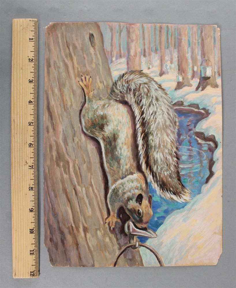 Signed WALTER HEMENWAY Winter Illustration Oil Painting SQUIRREL Maple Syrup TapSigned & Authentic... NO RESERVE!