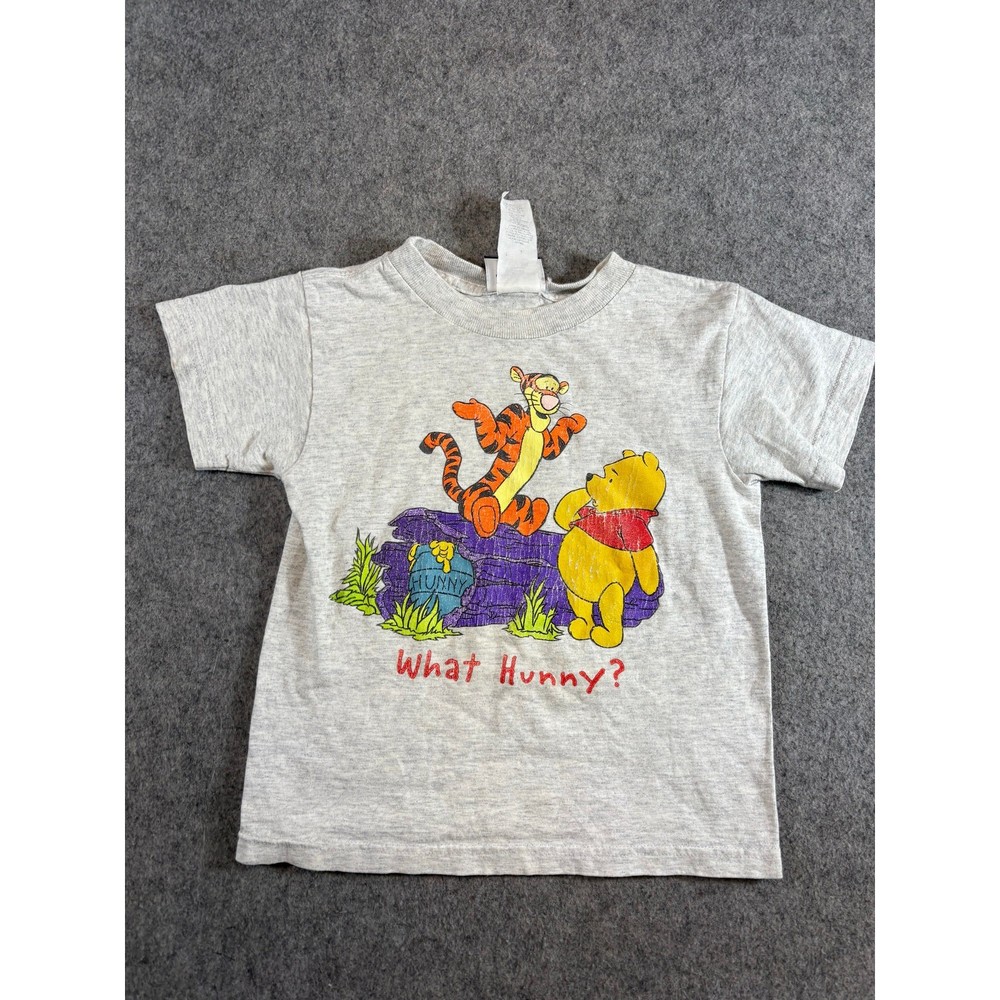 VTG 90s Disney Pooh 100 Acre Collection Kids Shirt Gray Tigger What Hunny Tee 4T