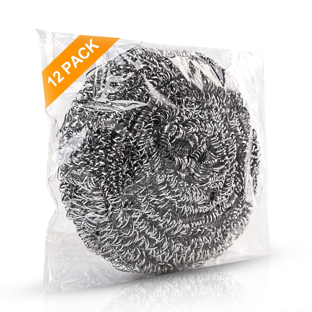 12-Pack Heavy-Duty Steel Wool Scrubbers - Premium Stainless Steel Cleaning Pads for Kitchen & Grill
