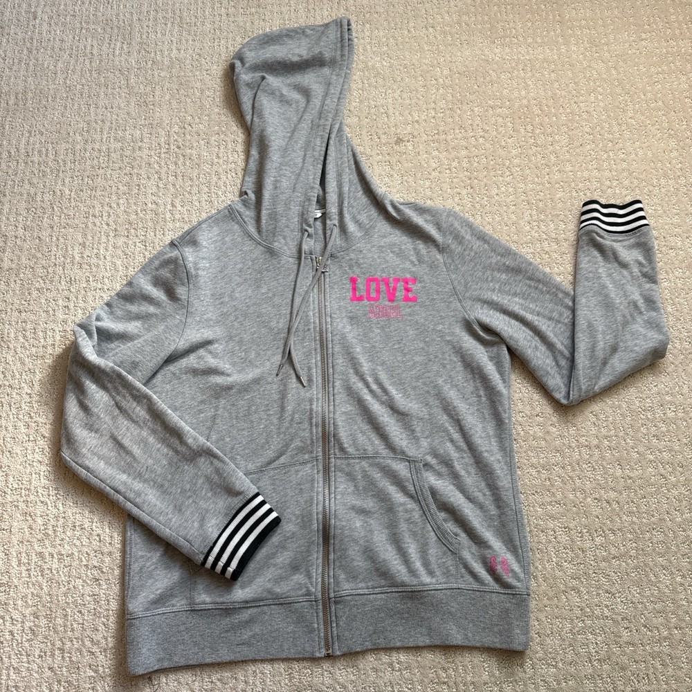 Victoria’s Secret Full Zip Sweatshirt Gray Love Logo Wing Zipper Women’s Size L