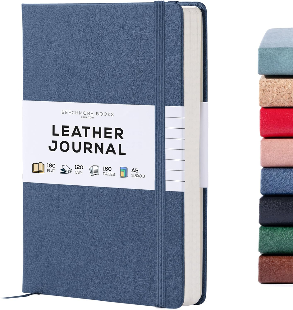 A5 Hardcover Leather Lined Journal Notebook with 160 Pages