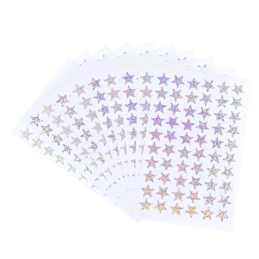1200 Pcs Star Reward Stickers, 20 Sheet Sparkling Colorful Sticker, Silver