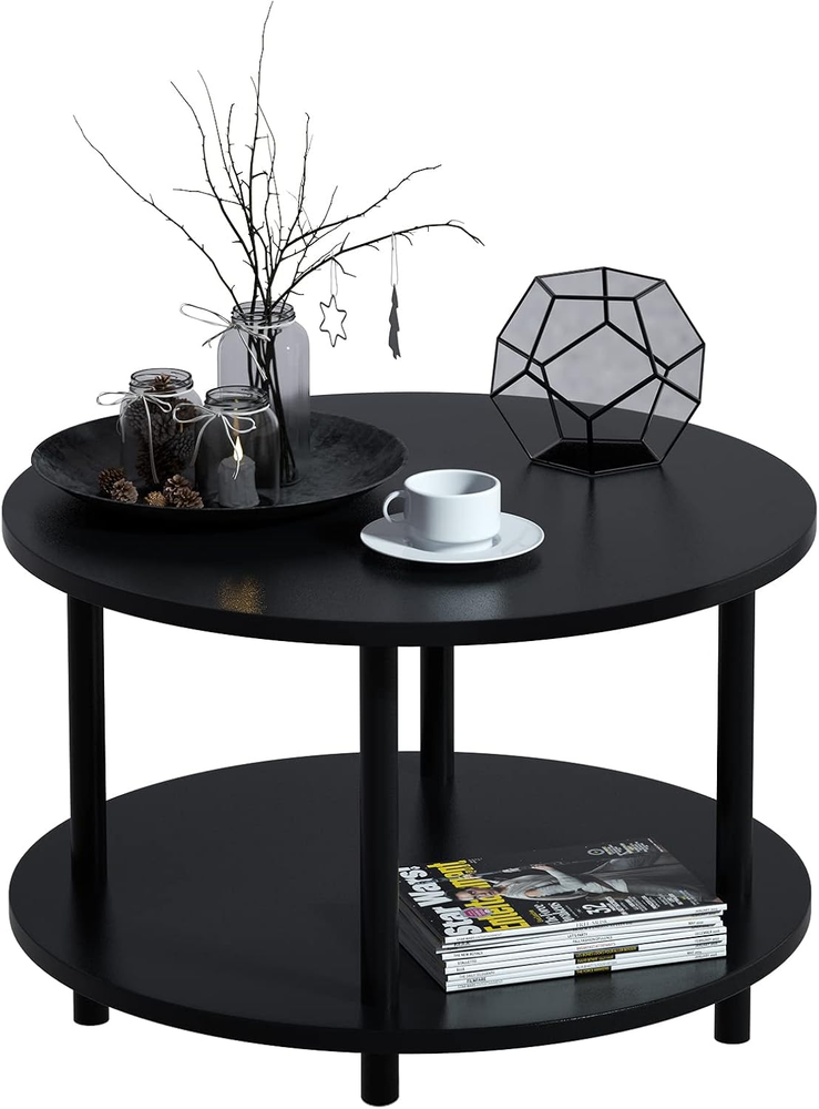 Small round Coffee Table with Open Storage for Small Space, 23.5