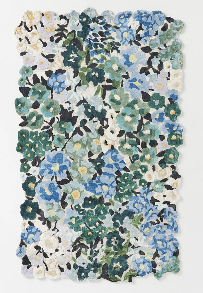 Cassia Blue Green Floral Hand-Tufted Wool Viscose Area Rug Carpet