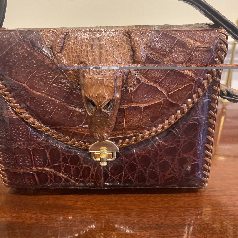 Vintage Genuine Alligator Crocodile Handbag Purse Exotic Leather 1950s Brown