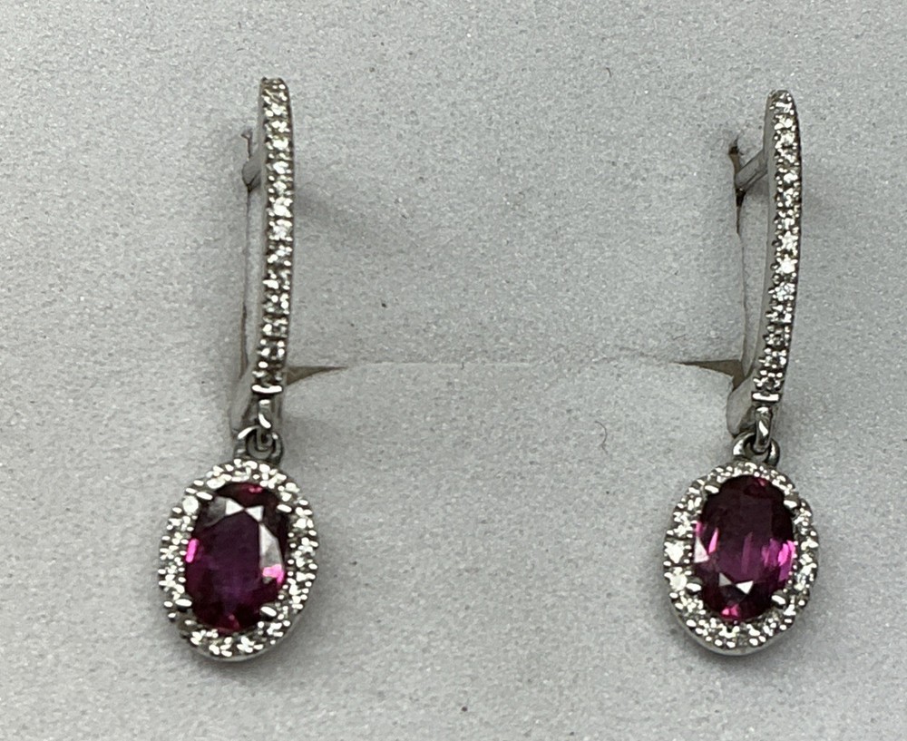 14K White Gold .50 CTW Pink Oval Tourmaline And Diamond Earrings