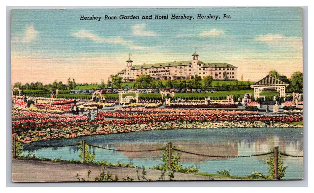 Hershey PA Pennsylvania Hershey Rose Garden and Hotel Unposted Linen Postcard