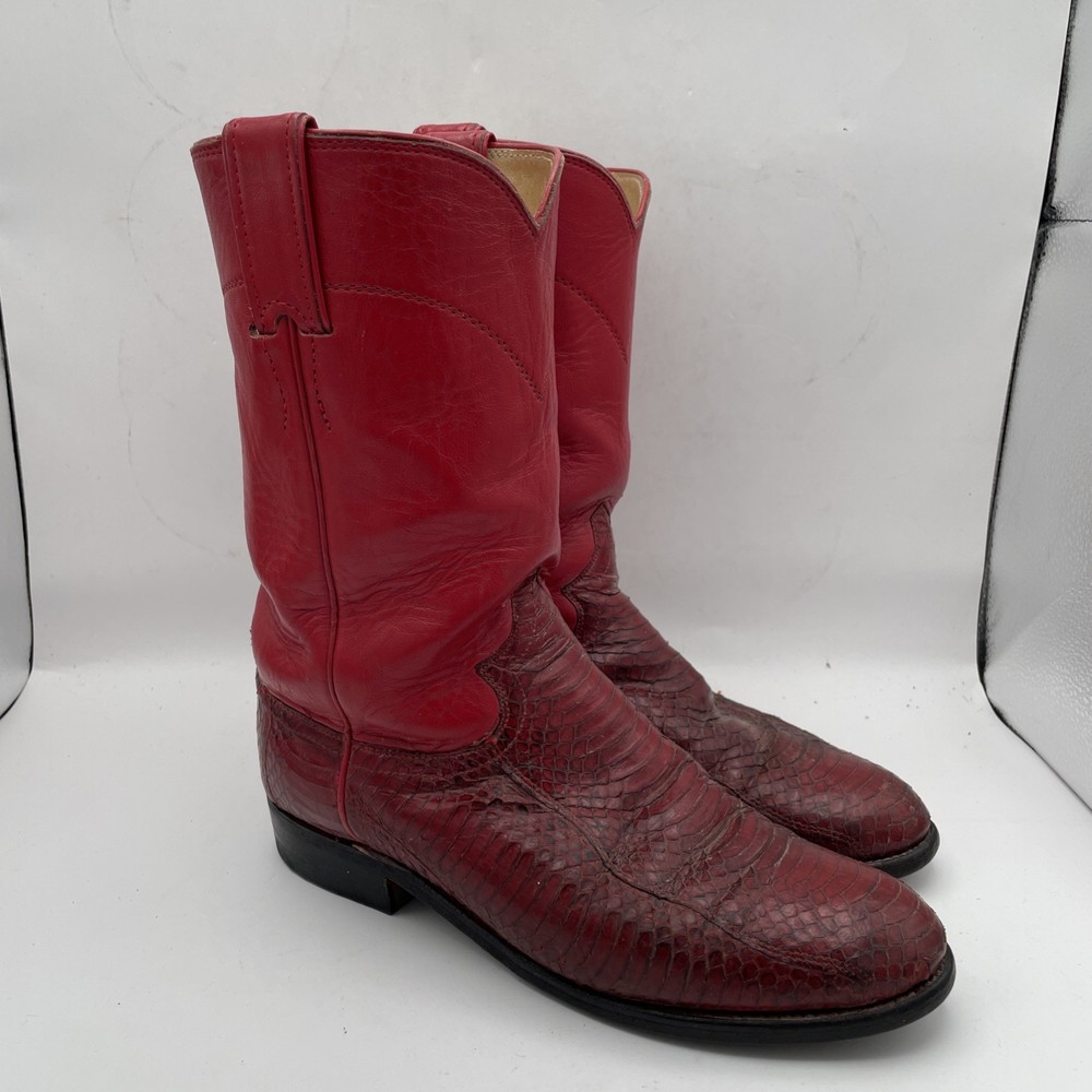Justin Boots red snakeskin midshaft leather size 5.5C J7034 fits like 7