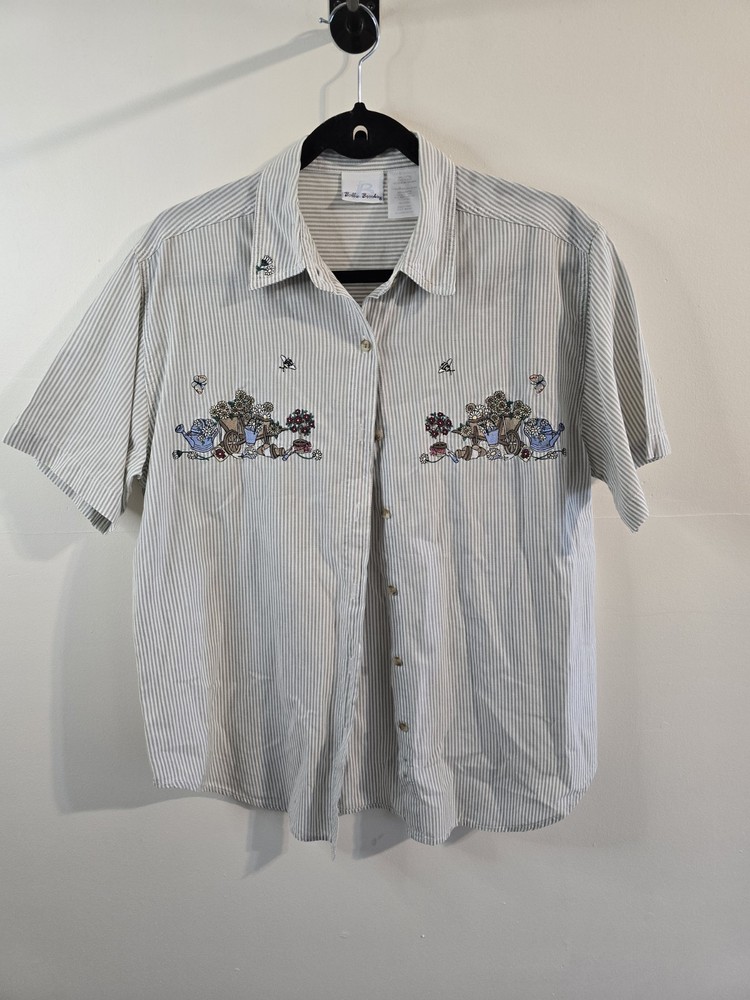 Vintage Bobbie Brooks Garden Flower Embroidered Spring Button Up Shirt Size M