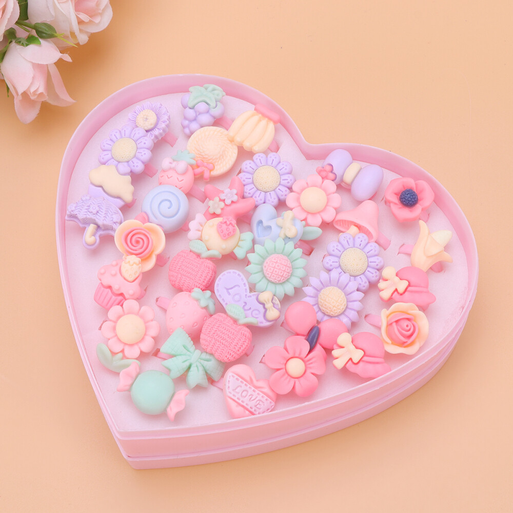 36 Pcs Girls Macaron Flower Rings for Dress Up & Pretend Play - Colorful & Fun