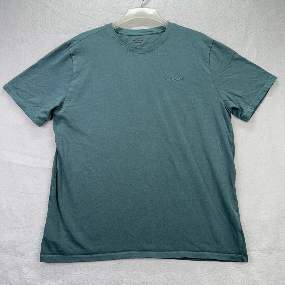 Salomon Mens Athletic T-Shirt XL Green Short Sleeve Logo Cotton Crew Neck