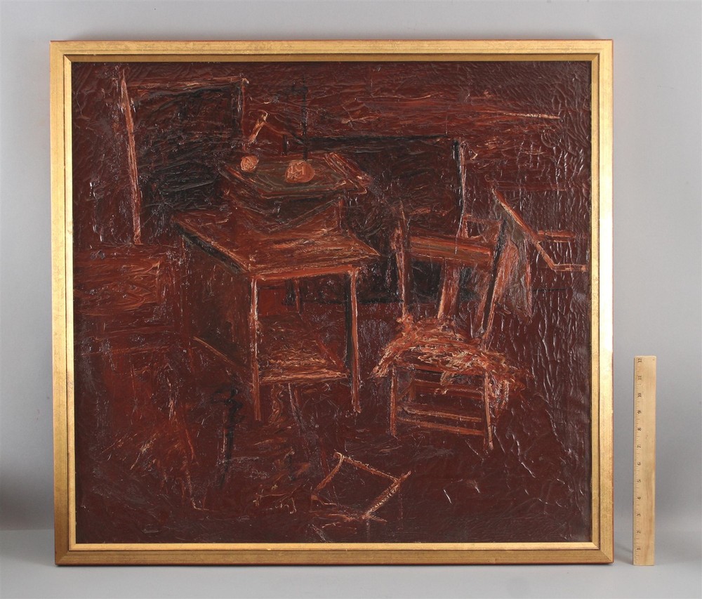 1958 Vintage JAY MILDER Mid-Century Abstract Expressionist Interior Oil PaintingLarge 28x30 O/C...No Reserve...Possible FREE Delivery!