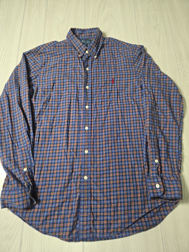 VTG Polo Ralph Lauren Button Down Shirt Size Medium Blue Red Plaid Custom Fit