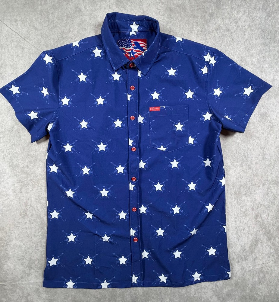 Retro Rifle Men’s Button Up Shirt Stars N Bars Patriotic 2A Large