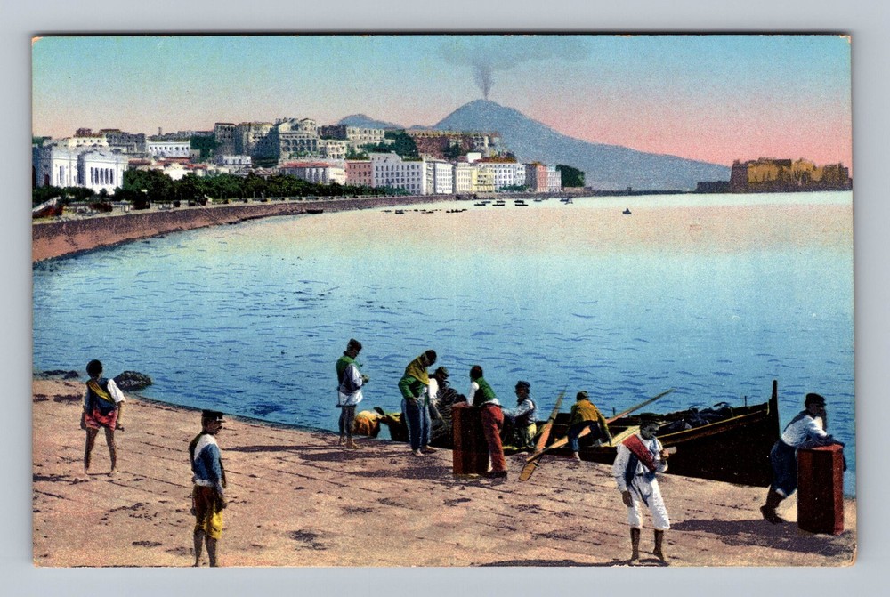 Italy- Naples Via Caracciolo View Of Mount Vesuvius Souvenir Vintage Postcard