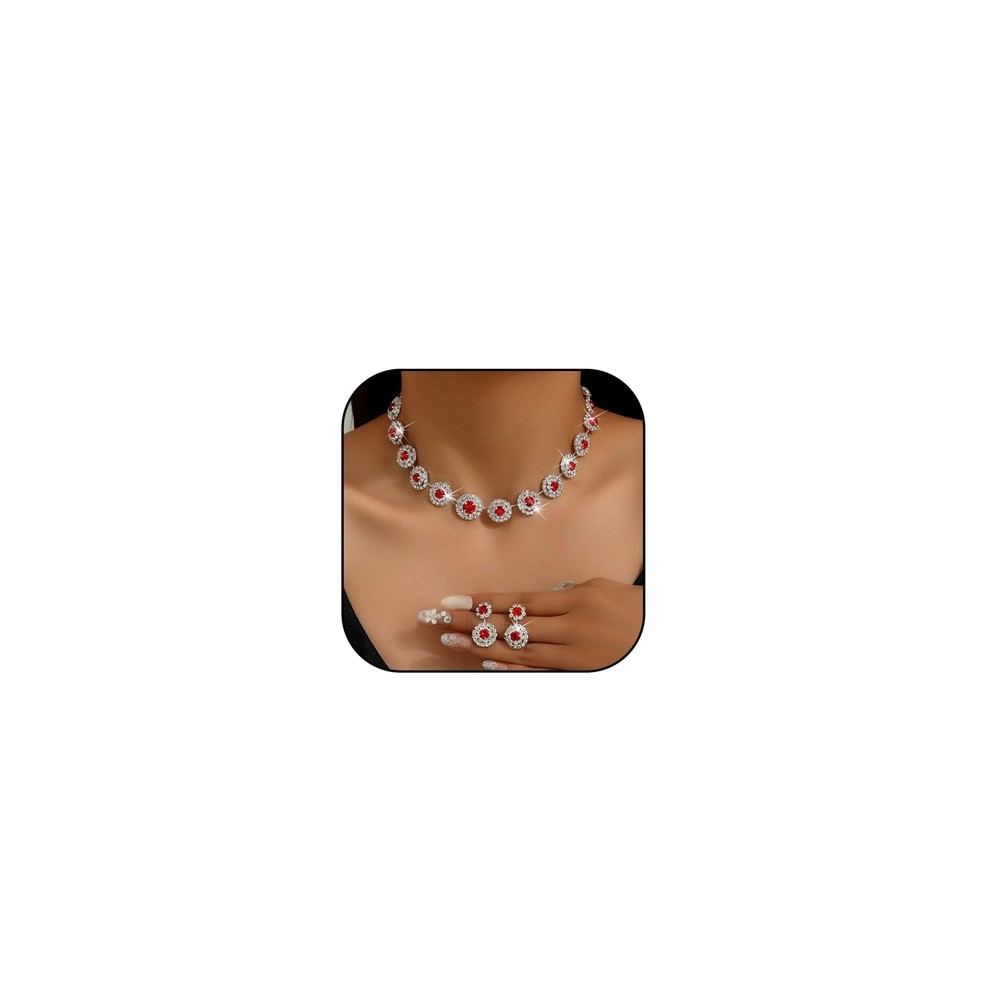 HUASAI Silver Jewelry Set Wedding Jewelry Sets for Brides Bridesmaid Crystal ...