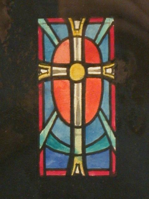 Photo:Stained Glass Window Design Cross 1900s Church Art Sketch